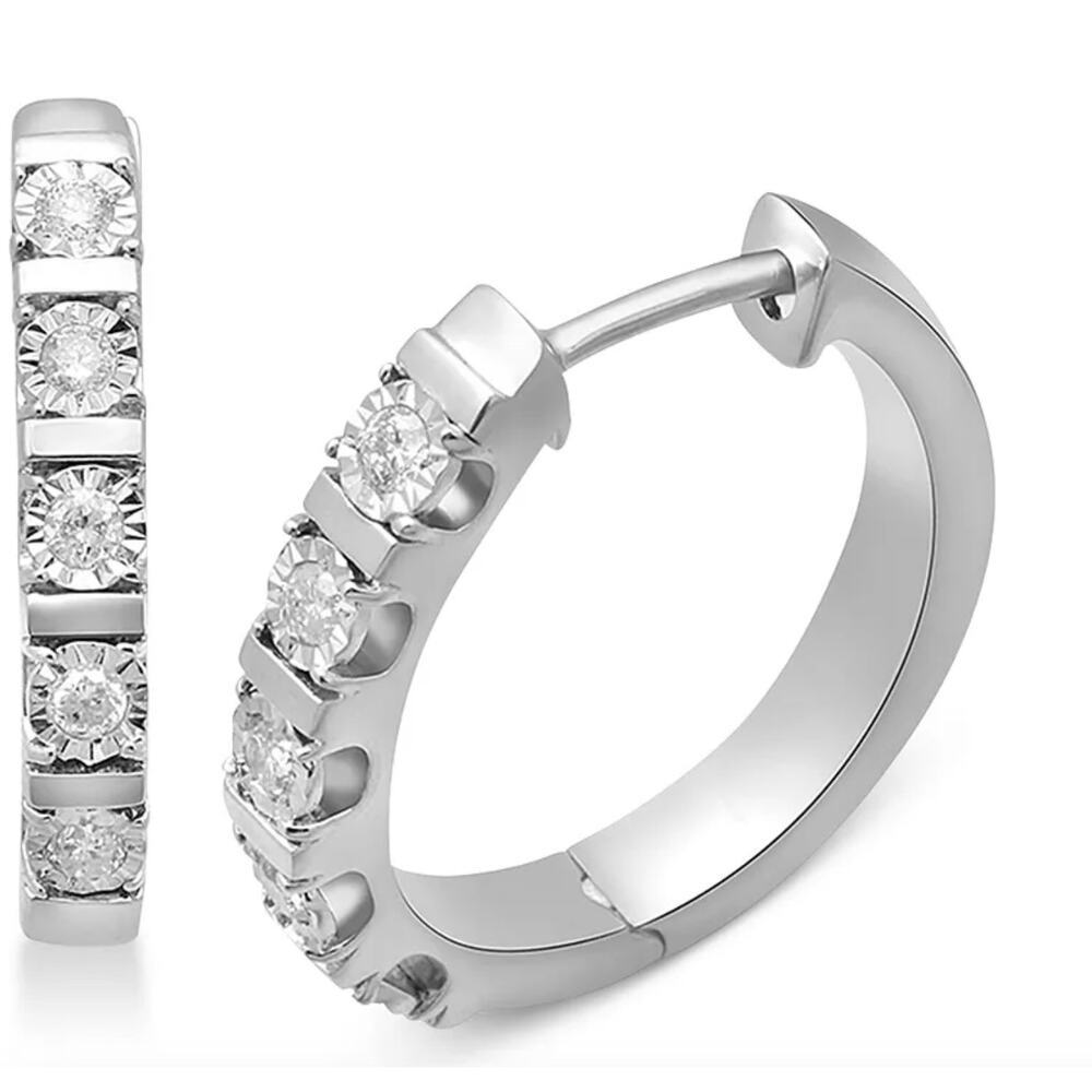 1/4 Carat Diamond Hoop Earrings in Sterling‎ Silver: NEW